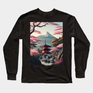 Serene Mount Fuji Sunset - Peaceful River Scenery Long Sleeve T-Shirt